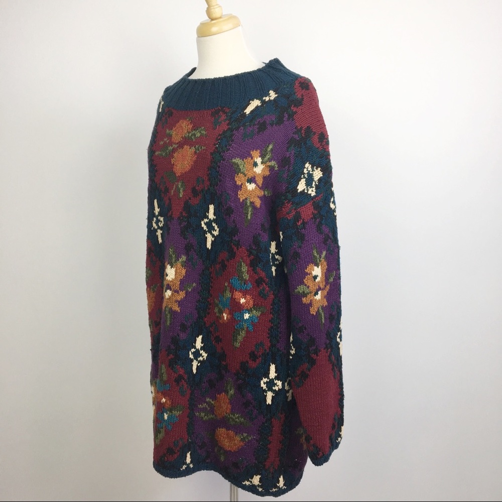 vintage hand knit multicolor sweater tunic dress - Picture 5 of 9